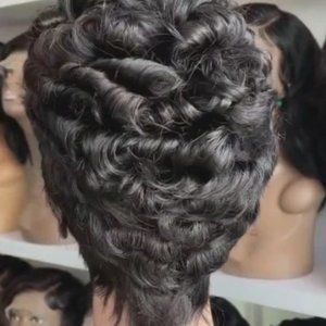 NANCY - 13"4 BLACK PIXIE TRANSPARENT LACE SHOT CUT WIG